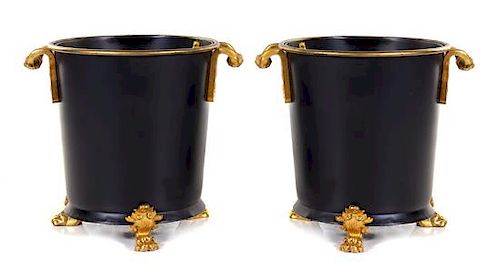 A Pair of Large Gilt Bronze Mounted Tole Jardinieres Height 25 1/4 x width 29 inches.
