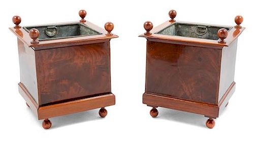 A Pair of Biedermeier Mahogany Cache Pots Height 9 inches.