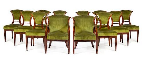 A Set of Twelve Viennese Mahogany Dining Chairs Height of side chair 35 inches.