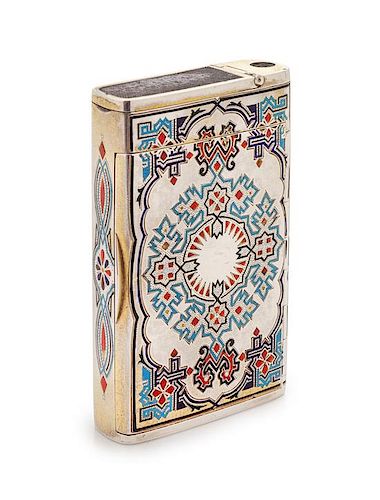 * A Russian Silver and Enamel Cigarette Case, Maker's Mark KA, St. Petersburg, 19th Century, the case with polychrome enameled g