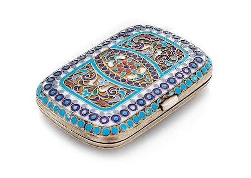 * A Russian Enameled Silver Change Purse, Maker's Mark Cyrillic AS, Moscow, Late 19th/Early 20th Century, the case centered with