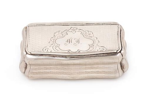 * An Austrian Silver Snuff Box, Maker's Mark Obscured, Vienna, Late 19th/Early 20th Century, of rectangular bombe form with engi