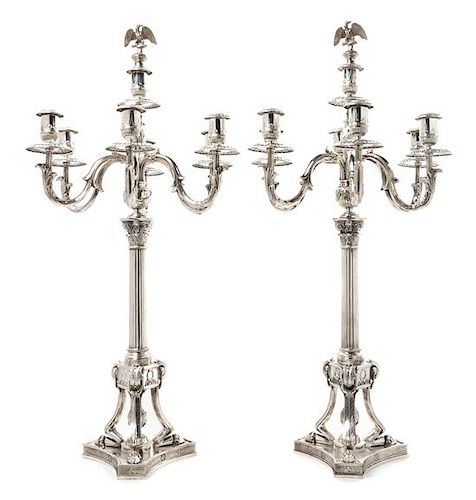 * A Pair of German Silver Seven-Light Candelabra, Josef Krischer Nachfolger, Dusseldorf, Early 20th Century, the fluted columnar