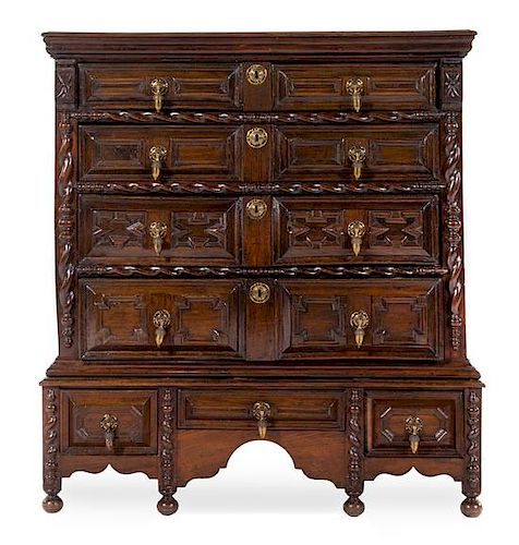 A Charles II Oak Chest on Stand Height 46 x width 41 x depth 20 inches.