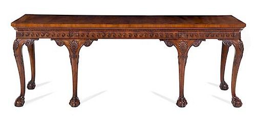 A George III Style Burl Walnut Console Table Height 33 1/2 x width 93 x depth 28 inches.