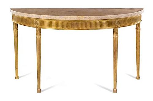A George III Giltwood Console Table Height 33 x width 64 1/2 x depth 26 inches.