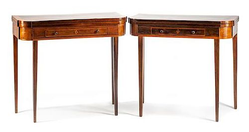 A Pair of George III Mahogany and Rosewood Flip-Top Tables Height 30 1/2 x width 33 1/2 x depth 17 inches.