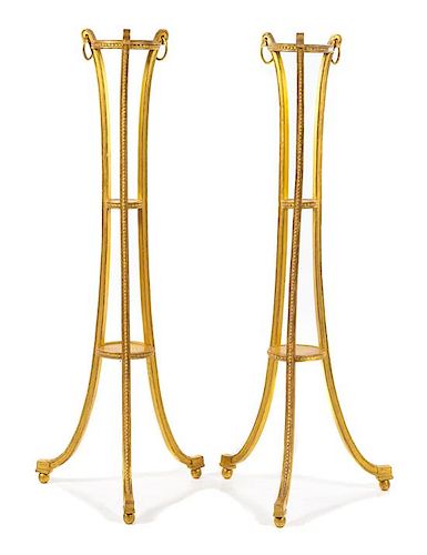 A Pair of George III Giltwood Pedestals Height 55 1/8 inches.