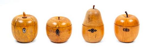 Four Regency Fruitwood Fruit-Form Tea Caddies Height of pear-form example 6 1/2 inches.