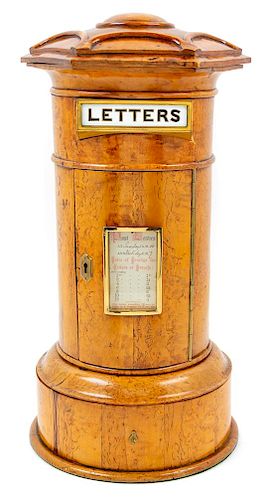 A Victorian Burlwood Letter Box Height 17 3/8 inches.