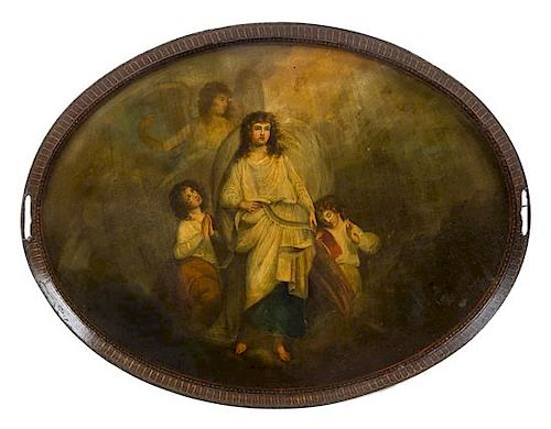 An English Painted Tole Tray Width 30 3/8 inches.