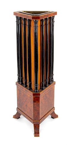 An English Parcel Ebonized Burlwood Cane Stand Height 27 inches.