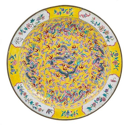 A Canton Export Enameled Charger Diameter 17 5/8 inches.