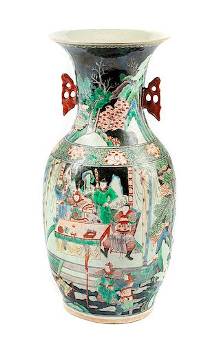 A Chinese Famille Noir Porcelain Vase Height 17 inches.