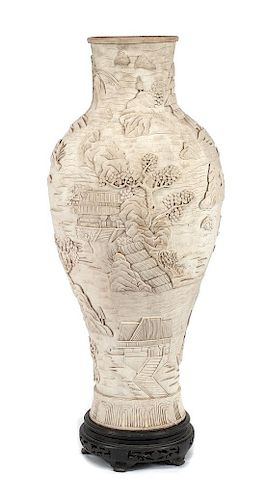 A Monumental Chinese Carved Porcelain Vase Height of vase 40 inches.