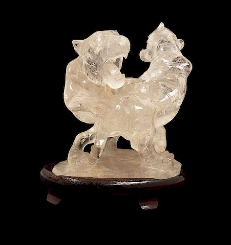 A Chinese Rock Crystal Figural Group Height of rock crystal figure 5 1/2 inches.