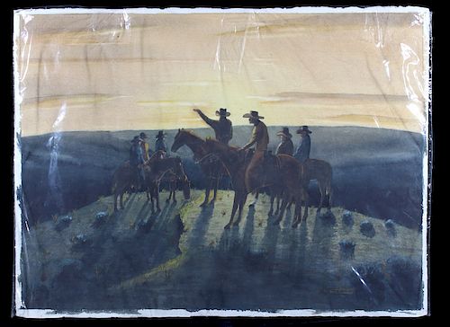 Original Walt Sundell Cowboy on Horseback Painting