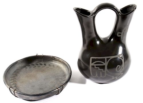 Oaxaca Black Pottery Dish & Wedding Vase