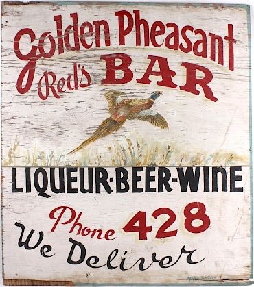Golden Pheasant Red's Bar Original Hand Paint Sign
