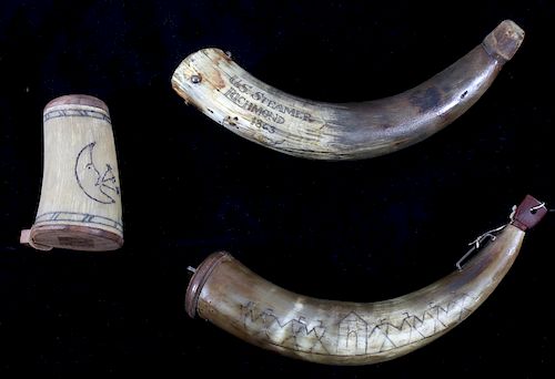 Collection of Powder Horns & Horn Match Case