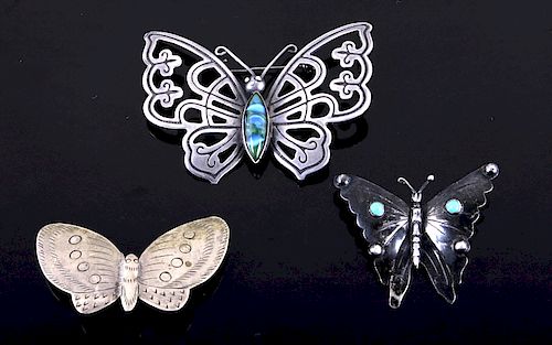 Navajo and Mexican Silver Butterfly Brooch Pins