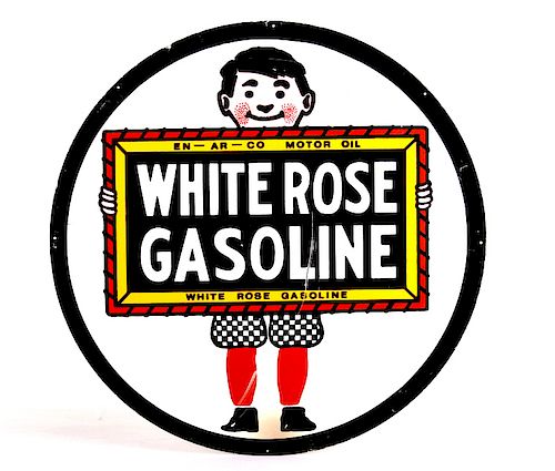 Old Style White Rose Gasoline One Sided Metal Sign