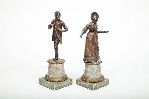 Pair of Patinated Metal Figures of a Regency Gentleman and Lady