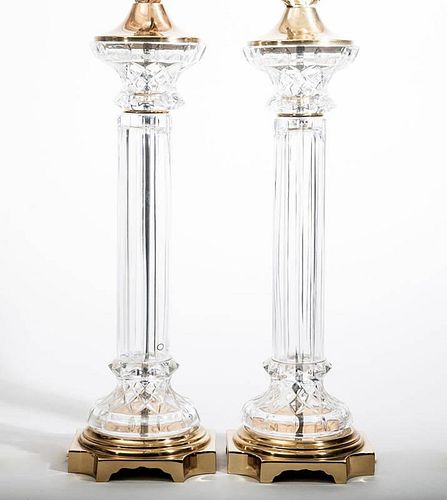 Pair of Brass-Mounted Molded Glass Columnar Lamps
