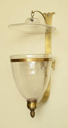Pair of Regency Style Brass and Glass Sconces, 20th Century