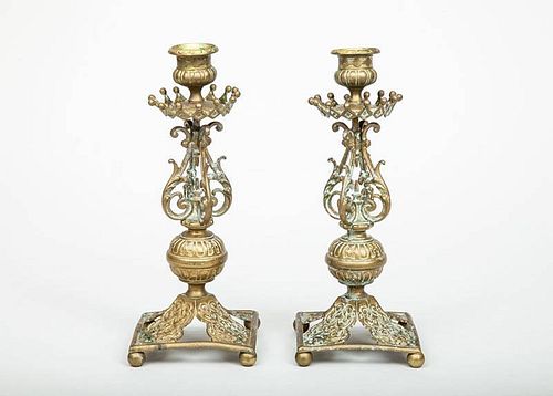Pair of Continental Renaissance Style Brass Candlesticks