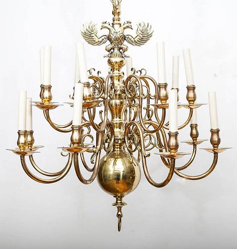 Continental Baroque-Style Brass Twelve-Light Chandelier