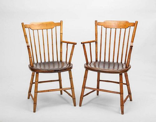 Pair of Federal Style Faux Bamboo Windsor Armchairs