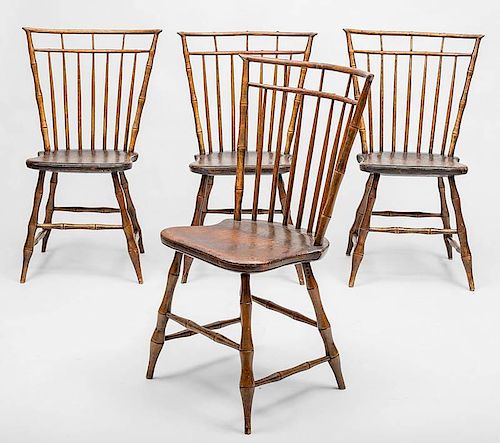 Set of Six American Elm Birdcage Windsor Side Chairs