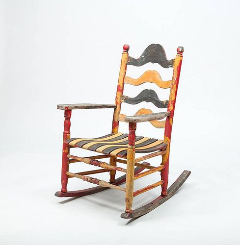 American Painted Ladder-Back Rocking Armchair