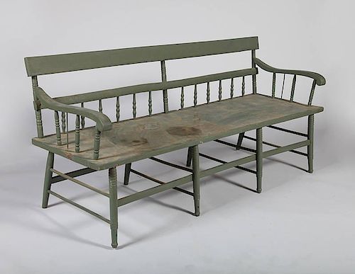 American Provincial Green Painted Hall Bench