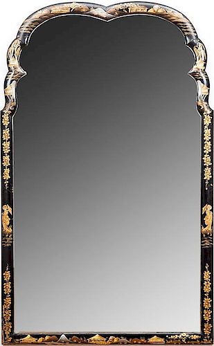Queen Anne Style Black Lacquer Pier Mirror