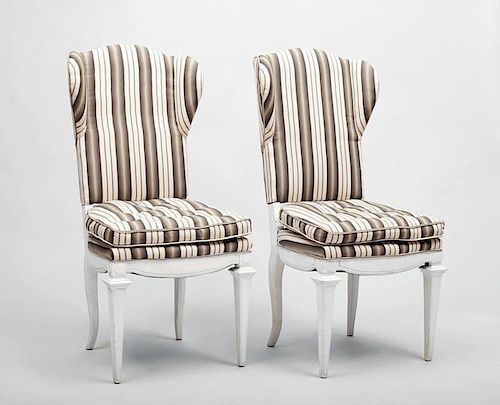 Two Continental White Painted Side Chairs, Modern