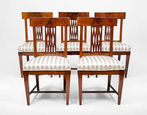 Set of Five Austrian Neoclassical Mahogany Side Chairs