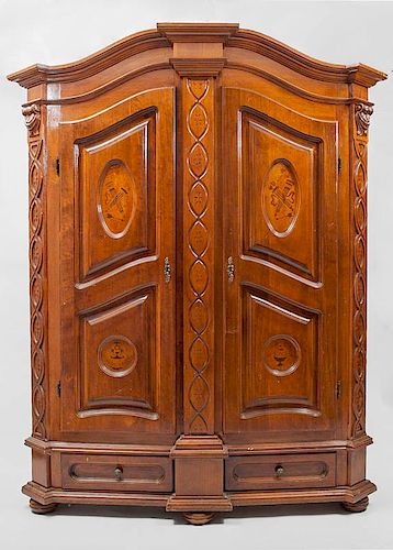German Marquetry-Inlaid Two-Door Armoire, Modern
