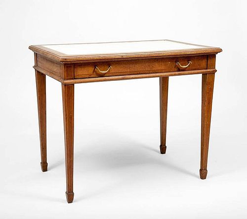Late Louis XVI Style Brass-Mounted and Inlaid Mahogany Single-Drawer Side Table