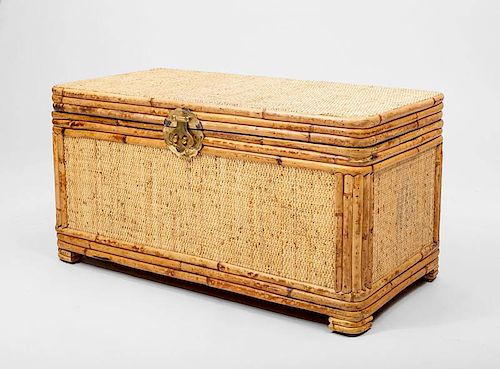 Chinese Bamboo-Mounted Cane-Wrapped Blanket Chest, Modern