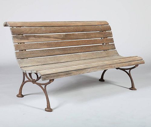 Cast-Iron and Pickled Oak Garden Bench