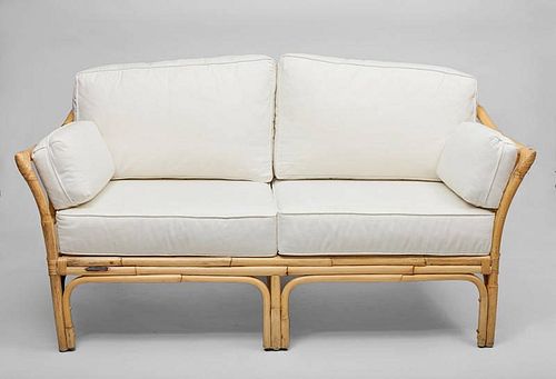 Bamboo and Upholstered Settee