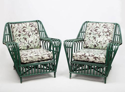 Suite of Green Painted Wicker Garden Furniture