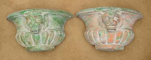 Pair of Painted Cast-Iron Wall Fountains