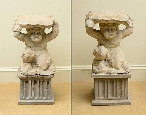 Pair of Cast-Stone Figural Garden Stools
