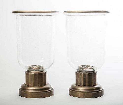 Pair of Neoclassical Style Fluted Brass and Glass Photophores