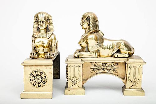 Pair of Empire Style Ormolu Sphinx-Form Chenets