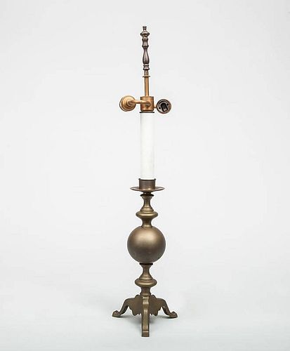 Flemish Baroque Style Brass Tripod Candlestick Lamp
