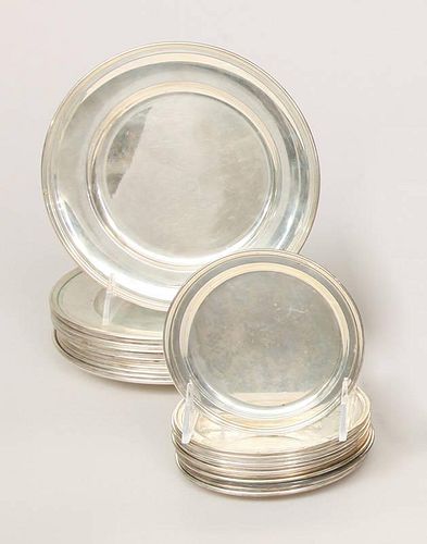 Set of Twelve Continental Silver (800) Lunch Plates and Twelve Matching Coasters